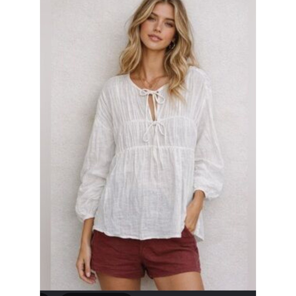 Zara Size large Gathered Linen blouse Breathable lightweight Gauze Blouse